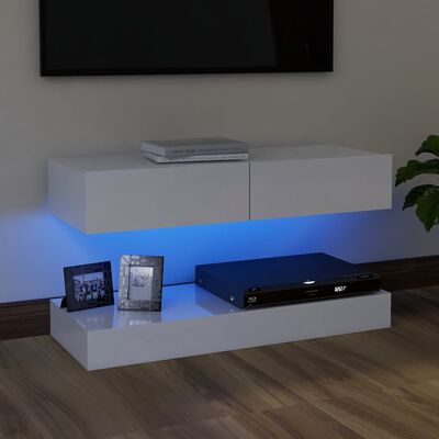 vidaXL TV skrinka s LED svetlami lesklá biela 90x35 cm
