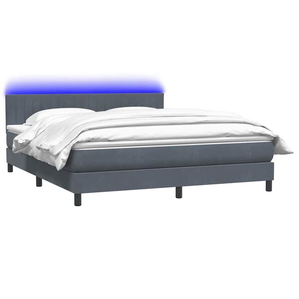 vidaXL Posteľn&yacute; r&aacute;m boxspring s matracom a LED tmavosiv&yacute; 180x210 cm zamat