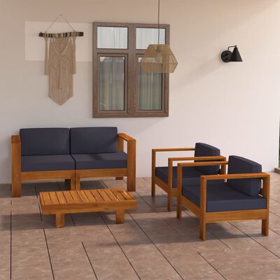 vidaXL 4-dielna záhradná sedacia súprava s tmavosivými podložkami akáciové drevo