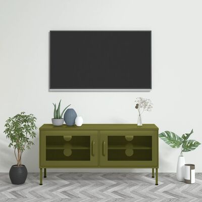 vidaXL TV skrinka olivovo-zelená 105x35x50 cm oceľ