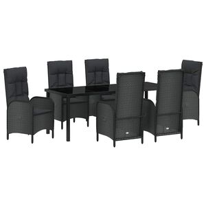 vidaXL Z&aacute;hradn&yacute; jed&aacute;lensk&yacute; set s vank&uacute;&scaron;om 7 pcs Čierna polyratan