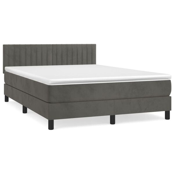 vidaXL Posteľn&yacute; r&aacute;m boxspring s matracom tmavosiv&yacute; 140x190 cm zamat