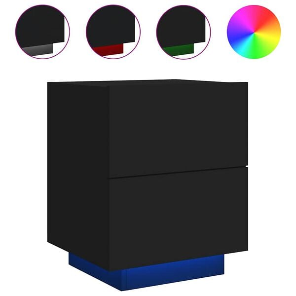 vidaXL Nočný stolík s LED svetlami čierny kompozitné drevo