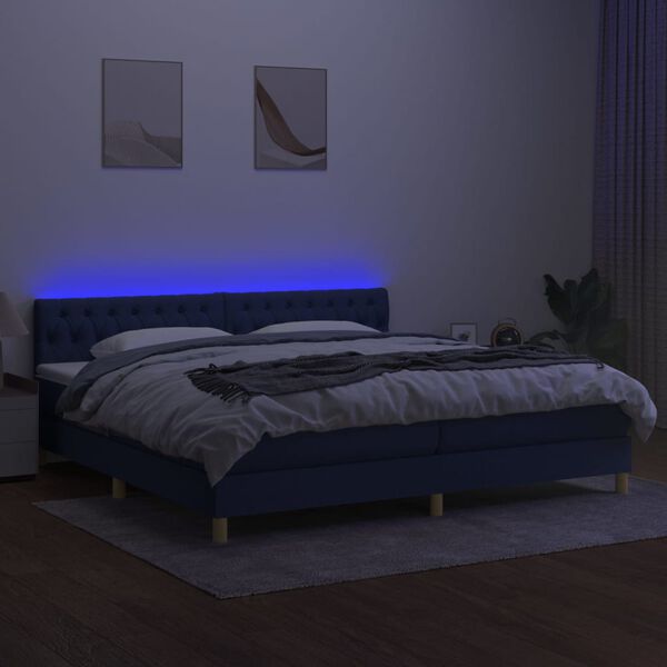 vidaXL Posteľ boxsping s matracom a LED modr&aacute; 200x200 cm l&aacute;tka