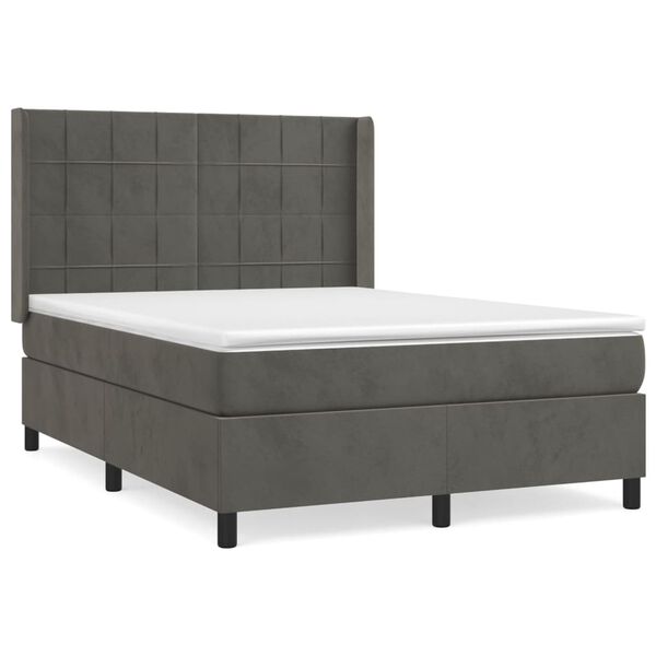 vidaXL Posteľn&yacute; r&aacute;m boxspring s matracom tmavosiv&yacute; 140x190 cm zamat