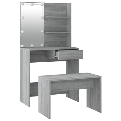 vidaXL Sada toaletného stolíka s LED sivý dub sonoma spracované drevo