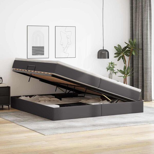 vidaXL Postel s &uacute;ložn&yacute;m prostorem a matrac&iacute; Siv&aacute; 200 x 200 cm