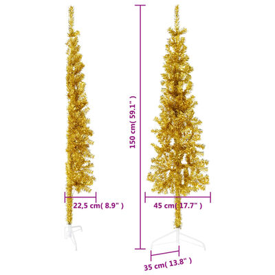 vidaXL Umelý vianočný polovičný stromček s podstavcom zlatý 150 cm