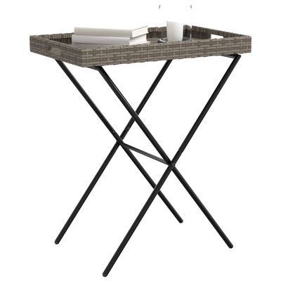 vidaXL Skladací stolík s podnosom sivý 65x40x75 cm polyratan