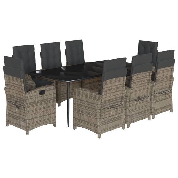 vidaXL 9-dielna z&aacute;hradn&aacute; jed&aacute;lensk&aacute; sada s podložkami siv&aacute; polyratan