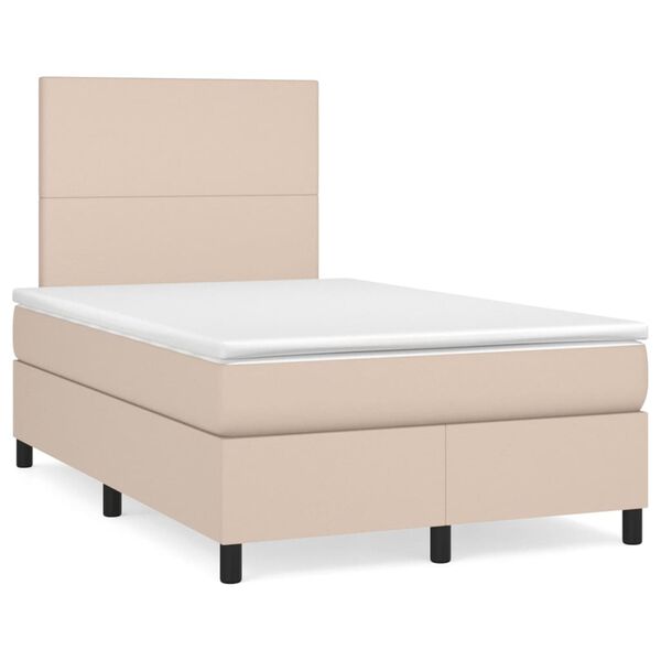 vidaXL Boxspring posteľ+matrac a LED, kapučínová 120x190cm, umelá koža