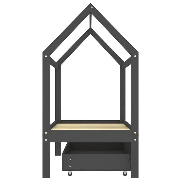 vidaXL R&aacute;m detskej postele so z&aacute;suvkou tmavosiv&yacute; borovica 70x140 cm