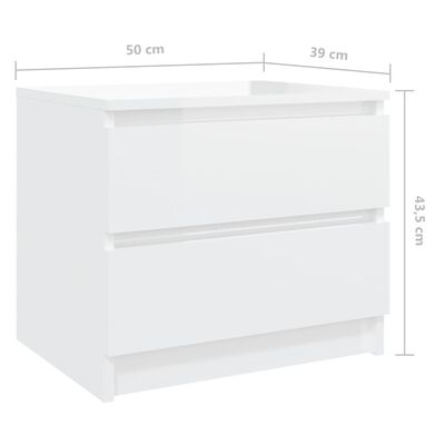 vidaXL Nočné stolíky 2 ks lesklé biele 50x39x43,5 cm drevotrieska