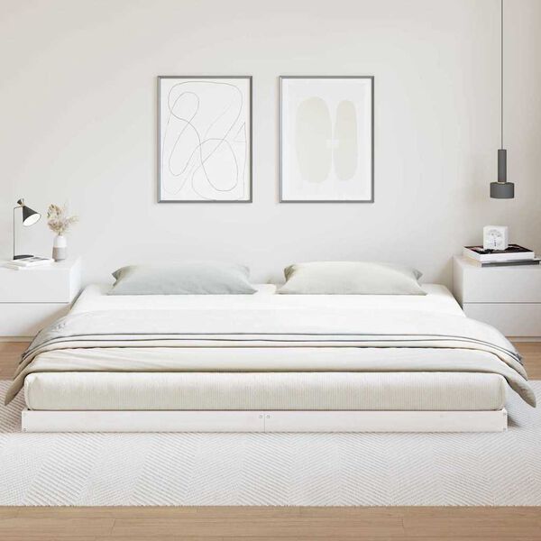 vidaXL Posteľov&yacute; r&aacute;m Biela 213.5 x 104 x 9 cm Mas&iacute;vne borovicov&eacute; drevo