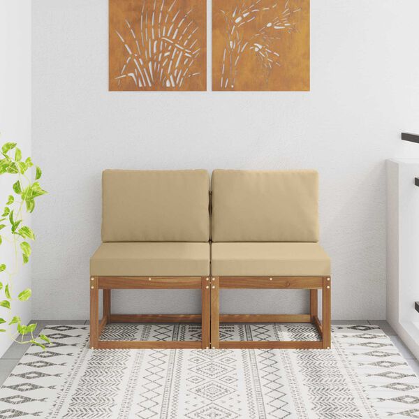 vidaXL 2 Kus Z&aacute;hradn&aacute; stredn&aacute; sedačka Pevn&eacute; ak&aacute;ciov&eacute; drevo Pr&iacute;rodn&aacute;