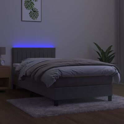 vidaXL Posteľ boxsping s matracom a LED bledosivá 90x200 cm zamat
