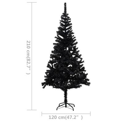 vidaXL Osvetlený umelý vianočný stromček+stojan, čierny 210 cm, PVC