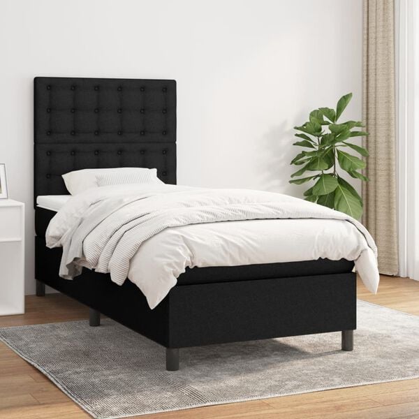 vidaXL Posteľn&yacute; r&aacute;m boxspring s matracom čierny 90x190 cm l&aacute;tka