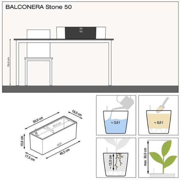 LECHUZA Kvetin&aacute;č BALCONERA Stone 50 ALL-IN-ONE b&eacute;žov&yacute;