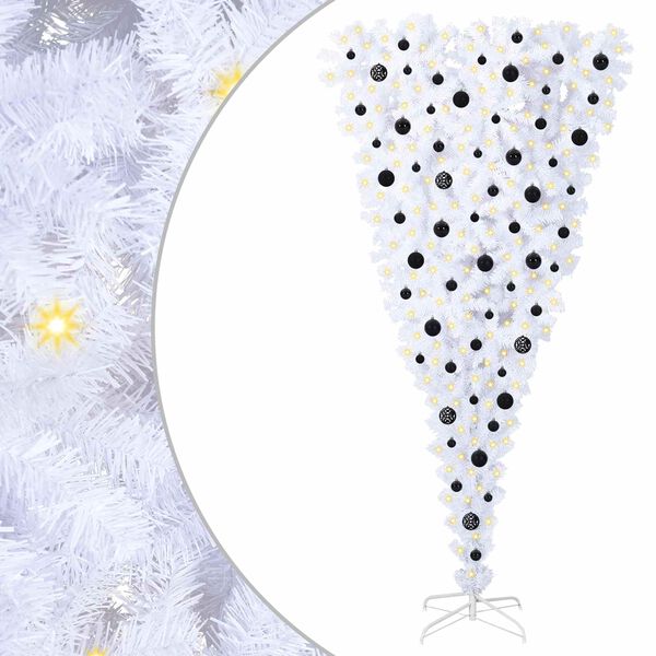 vidaXL Umelý vianočný stromček s 300 LED-i Biela 210 cm PVC a oceľ