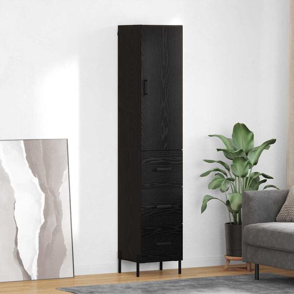 vidaXL Highboard Čierny dub 34,5 x 34 x 180 cm Kompozitn&eacute; drevo