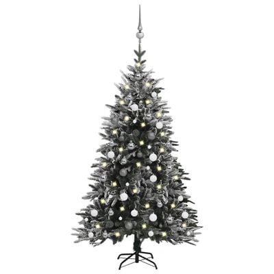 vidaXL Umelý vianočný stromček s LED, sadou gúľ a snehom 150cm PVC+PE