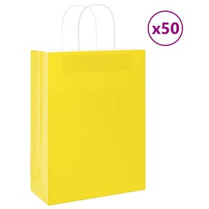 vidaXL Papierov&eacute; ta&scaron;ky 50 ks s r&uacute;čkami žlt&eacute; 26x12x35 cm