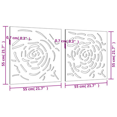 vidaXL Záhradné dekorácie 2 ks 55x55 cm, cortenová oceľ, ruža