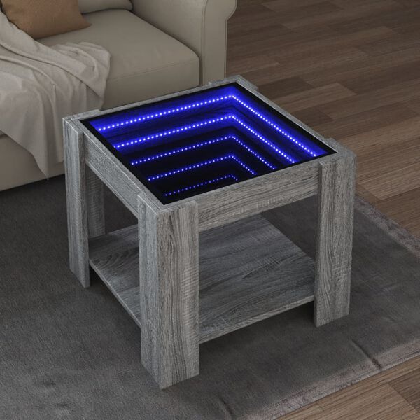 vidaXL Konferenčn&yacute; stol&iacute;k s LED siv&yacute; sonoma 53x53x45cm kompozit. drevo