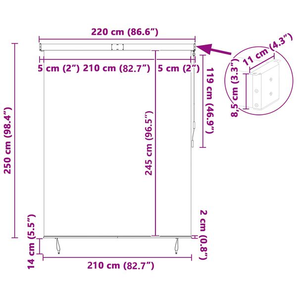 vidaXL Vonkajšia roleta Pruhovaný oranžová a hnedá 220 x 250 cm látka