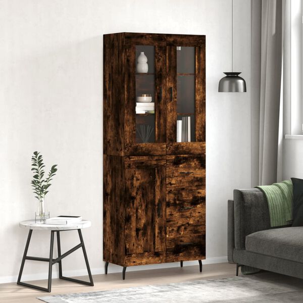 vidaXL Vysok&aacute; skrinka dymov&yacute; dub 69,5x34x180 cm spracovan&eacute; drevo