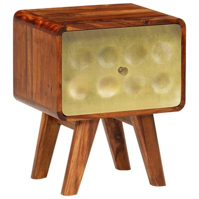 vidaXL Nočný stolík 49x40x30 cm masívne sheeshamové drevo so zlatou potlačou