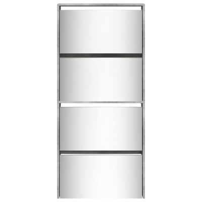 vidaXL Botník so zrkadlom 4-poschodový betónovo sivý 63x17x134 cm