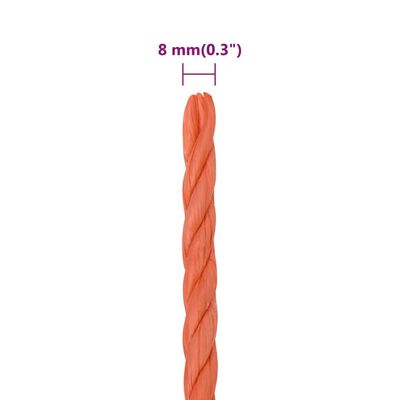 vidaXL Pracovné lano oranžové 8 mm 25 m polypropylén