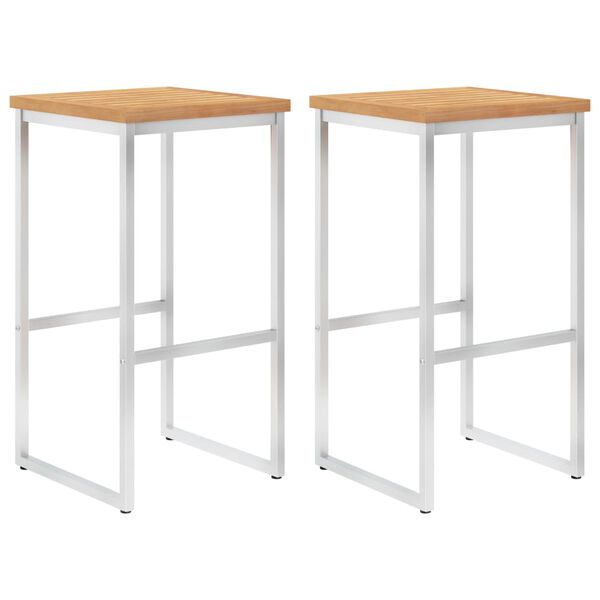 vidaXL Barové stoličky 2 ks, tíkový masív a nehrdzavejúca oceľ