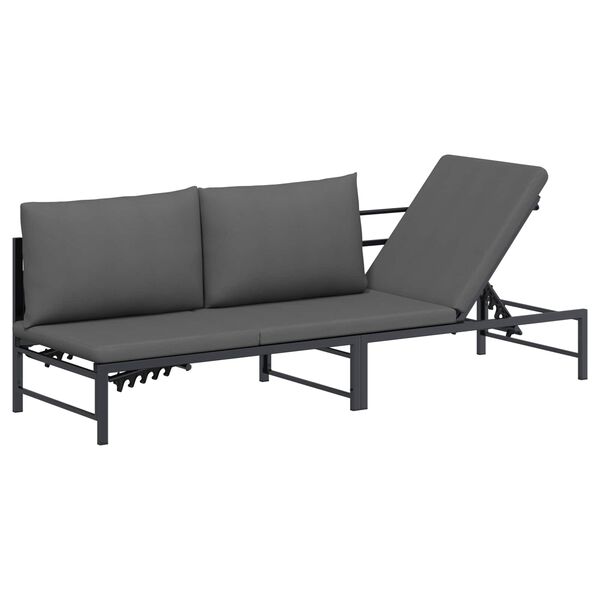 vidaXL Trojsed&aacute;k na slnko Čierny 200 x 62 x 59 cm Textil&eacute;n