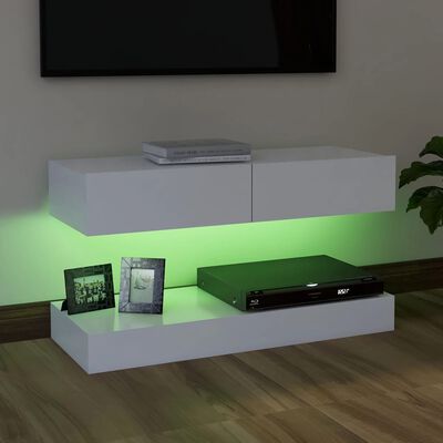 vidaXL TV skrinka s LED svetlami biela 90x35 cm