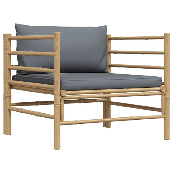 vidaXL Záhradná pohovka s tmavosivými podložkami bambus