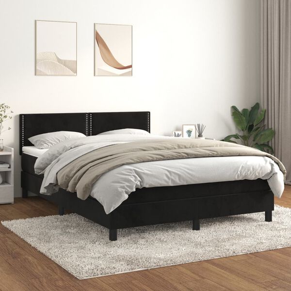 vidaXL Posteľn&yacute; r&aacute;m boxspring s matracom čierny 140x190 cm zamat