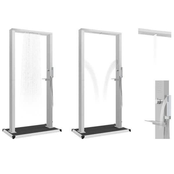 vidaXL Vonkaj&scaron;ia sprcha s vaničkou WPC a nehrdzavej&uacute;ca oceľ