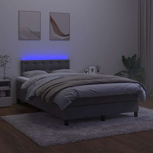 vidaXL Boxspring posteľ s matracom a LED, tmavosiv&aacute; 120x190 cm, zamat