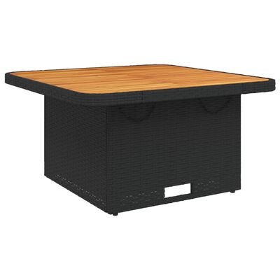 vidaXL Záhradný stôl čierny 80x80x71 cm polyratan a akáciové drevo