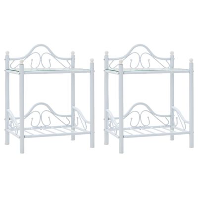 vidaXL Nočné stolíky, 2 ks, oceľ a tvrdené sklo, 45x30,5x60 cm, biele