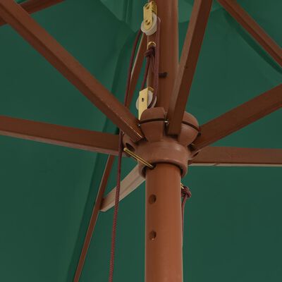 vidaXL Záhradný slnečník s drevenou tyčou zelený 299x240 cm