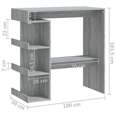 vidaXL Barový stolík s úložným regálom sivý dub sonoma 100x50x101,5 cm polyratan
