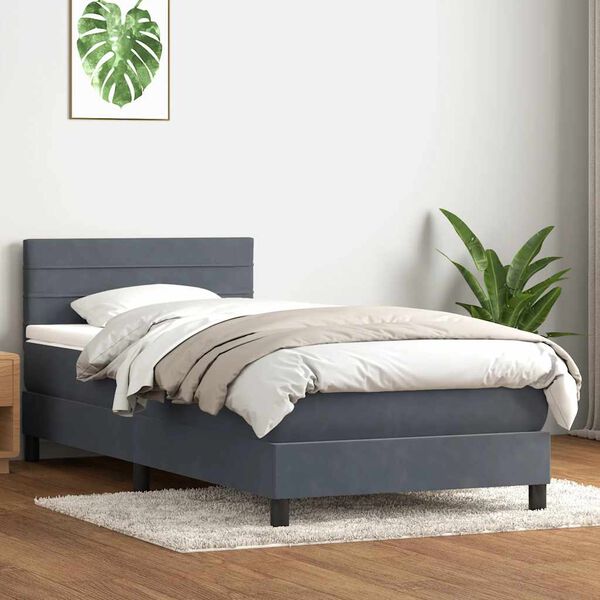 vidaXL Posteľn&yacute; r&aacute;m boxspring s matracom tmavosiv&yacute; 80x220 cm zamat