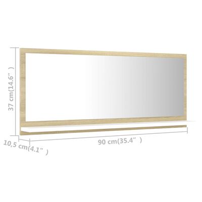 vidaXL Kúpeľňové zrkadlo, biela+sonoma 90x10,5x37 cm, kompozitné drevo