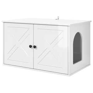 vidaXL Mačka Dom Leskl&aacute; biela 85 x 55 x 50,5 cm Kompozitn&eacute; drevo