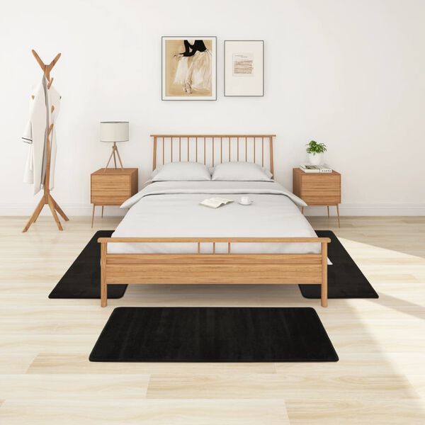 vidaXL Koberce do spálne chlpaté s dlhým vlasom 3 ks čierne