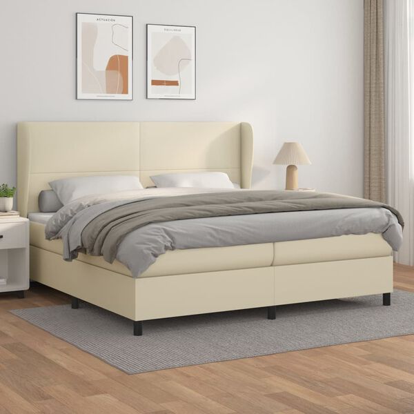 vidaXL Boxspring posteľ s matracom kr&eacute;mov&aacute; 200x200 cm umel&aacute; koža
